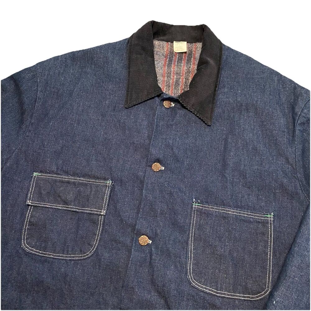 Vintage Blanket Lined Denim Chore Jacket Coat Todd Uniform USA Made L 90s 80s